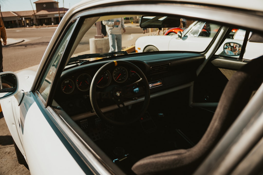 Interior view of a classic car.